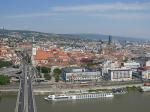 BRATISLAVA, SLOVAKIA - view of old city from the Danube river bridge/ БРАТИСЛАВА, СЛОВАКИЯ - вид на старый город с моста через Дунай